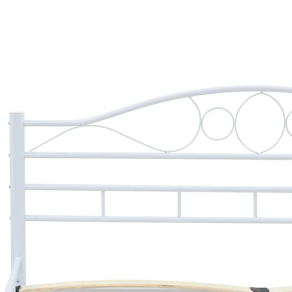 White Metal Double Bed Frame with Slatted Base 137x187 cm