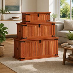 3-Piece Set of Solid Acacia Wood Storage Chests