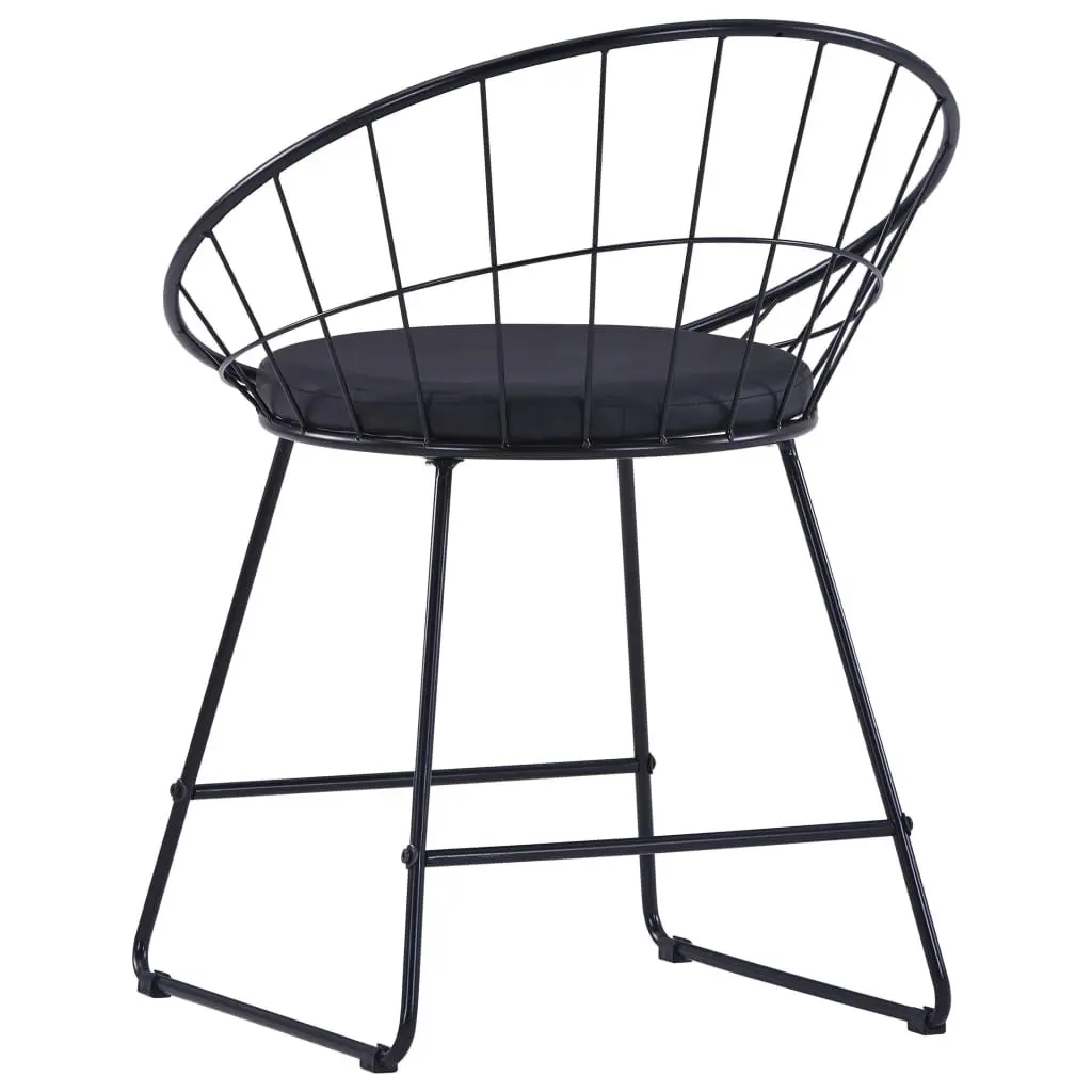 Set of 2 Faux Leather Cushioned Dining Chairs Black Steel Frame Kitchen Room Seating