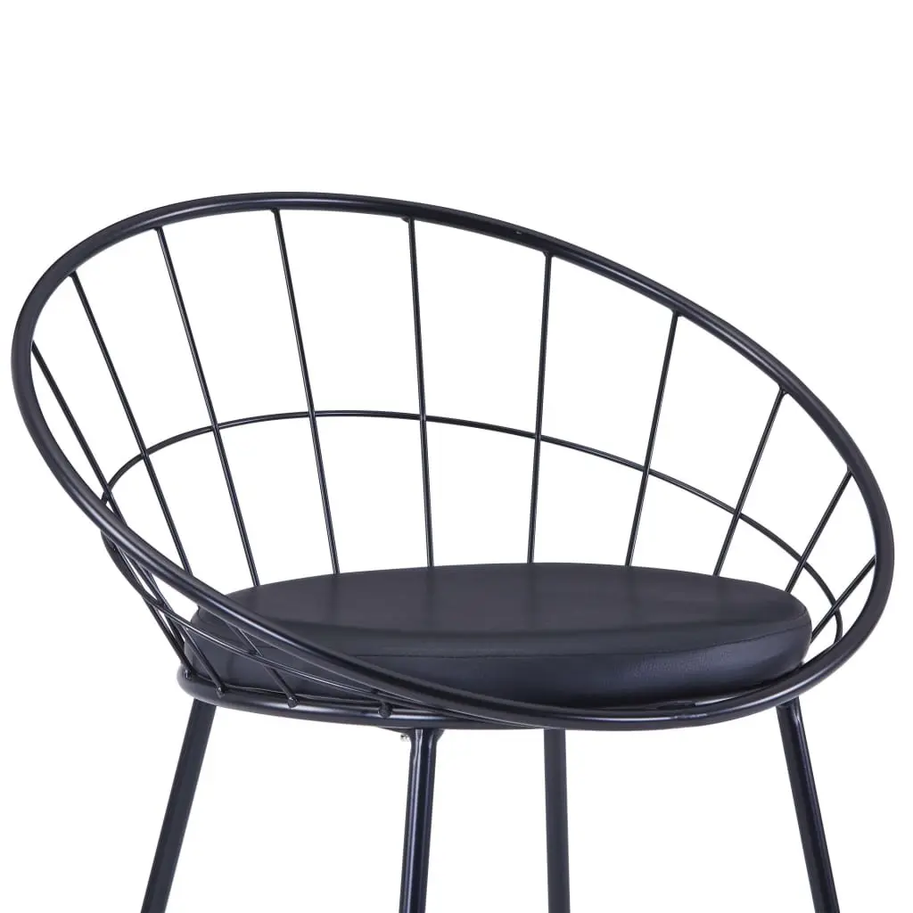 Set of 2 Faux Leather Cushioned Dining Chairs Black Steel Frame Kitchen Room Seating