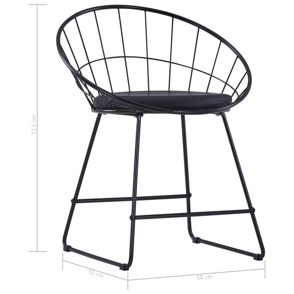 Set of 2 Faux Leather Cushioned Dining Chairs Black Steel Frame Kitchen Room Seating