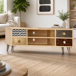 Industrial Style Brown Mango Wood TV Cabinet