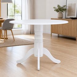 Dining Table White 106cm Kitchen Furniture Solid Rubber Wood MDF Tabletop