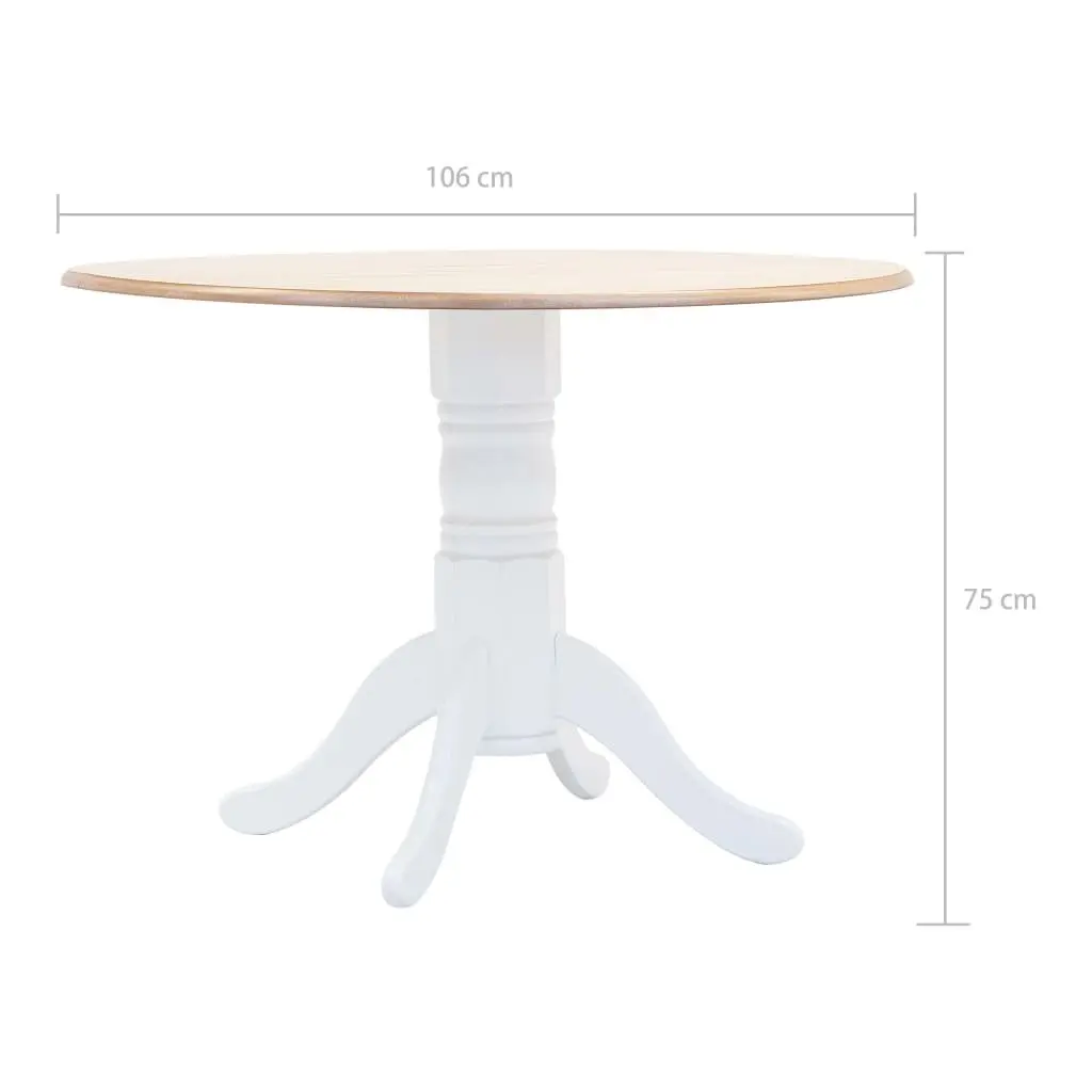 White and Brown Dining Table, 106cm Solid Wood