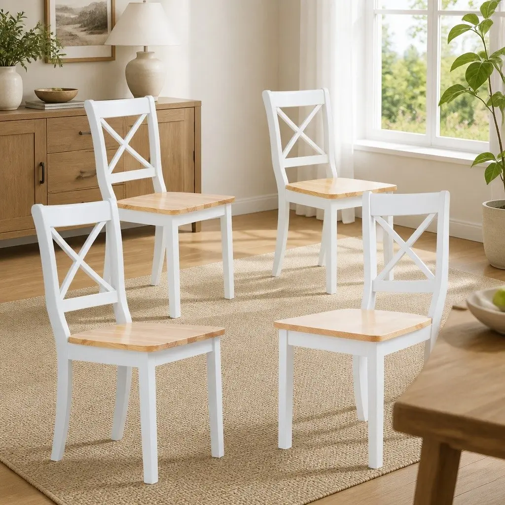 Dining Chairs Set 4 Pieces White Kitchen Seat Wooden Frame Dining Room Furniture