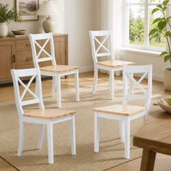 Set of 4 Elegant White Wooden Dining Chairs