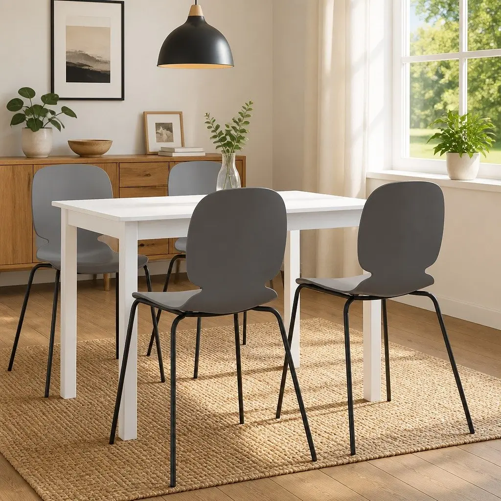 Solid Rubber Wood Dining Table in White 114x71x75 cm