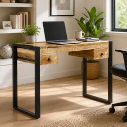 Solid Mango Wood Desk with 2 Drawers 110x50x77 cm Brown Office Computer Table