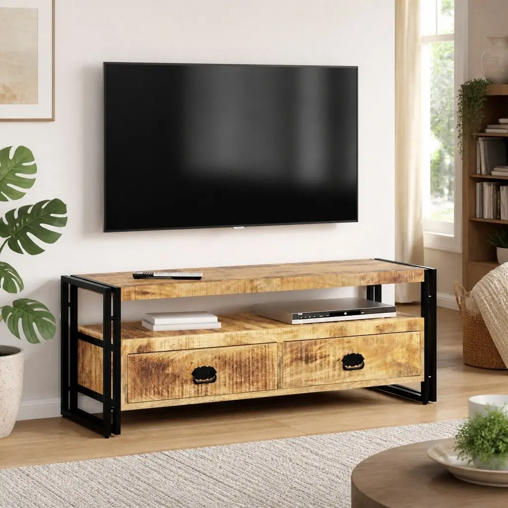 Vintage Style Solid Mango Wood TV Cabinet 120x35x45 cm