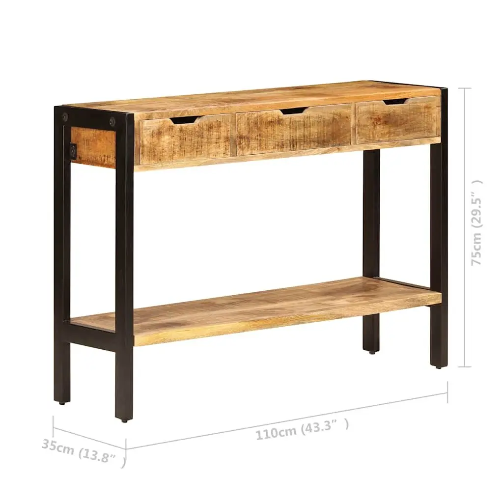 Sideboard Solid Mango Wood 110x35x75 cm Brown Vintage Style Storage Cabinet with 3 Drawers and Shelf