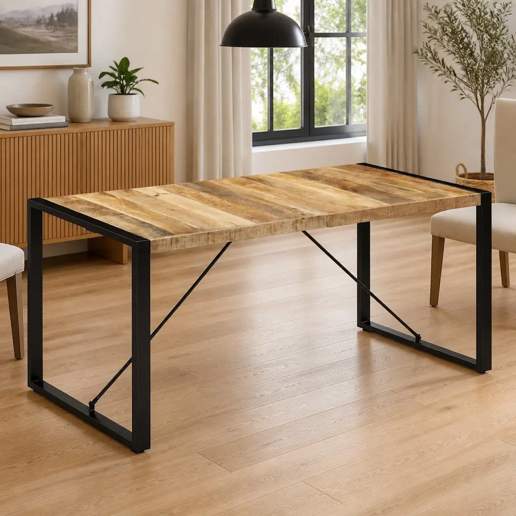 Solid Mango Wood Dining Table 160x80x75cm Industrial Style