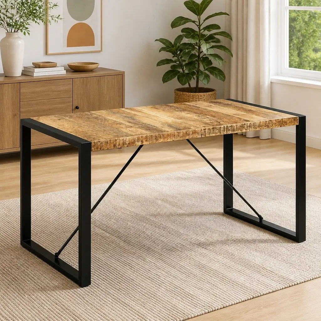 Dining Table 140x70x75cm Solid Mango Wood Industrial Kitchen Furniture Brown