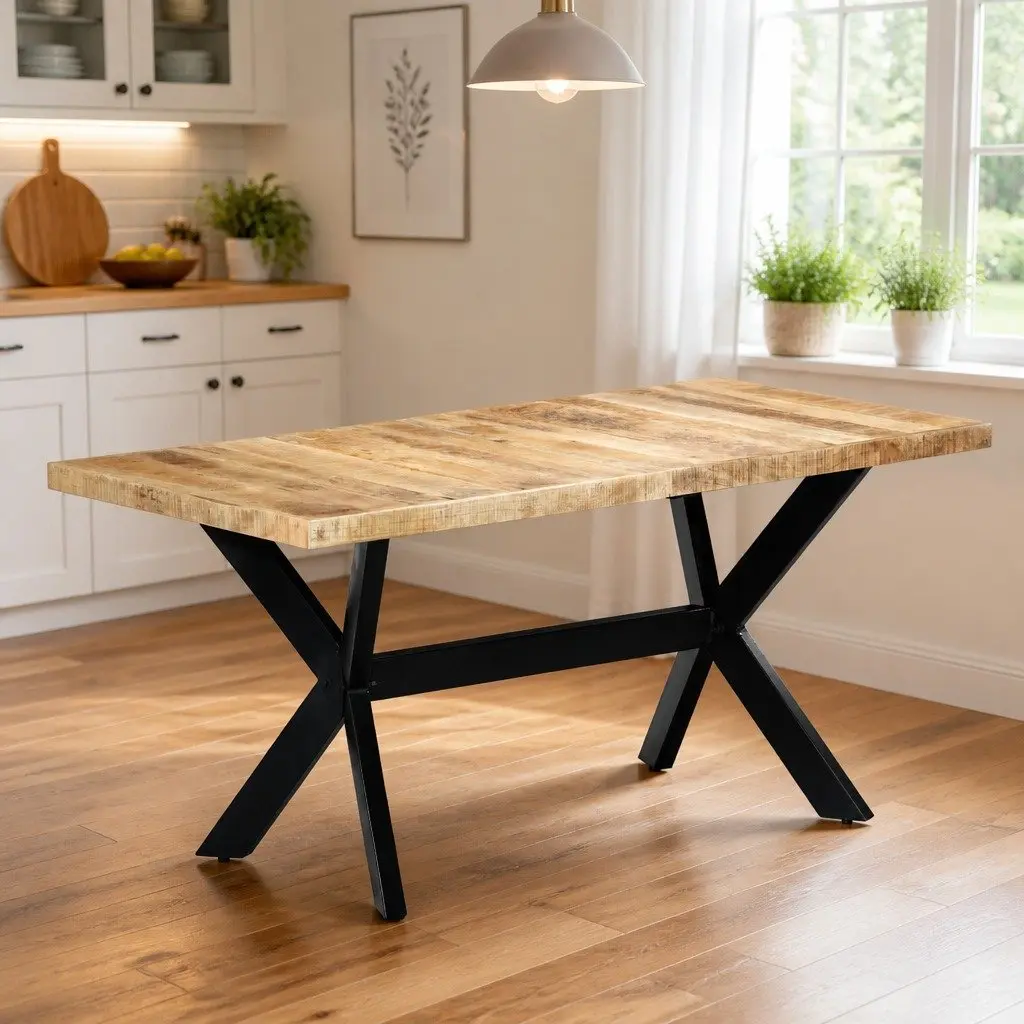 Dining Table Solid Rough Mango Wood 160x80x75 cm Brown Industrial Style
