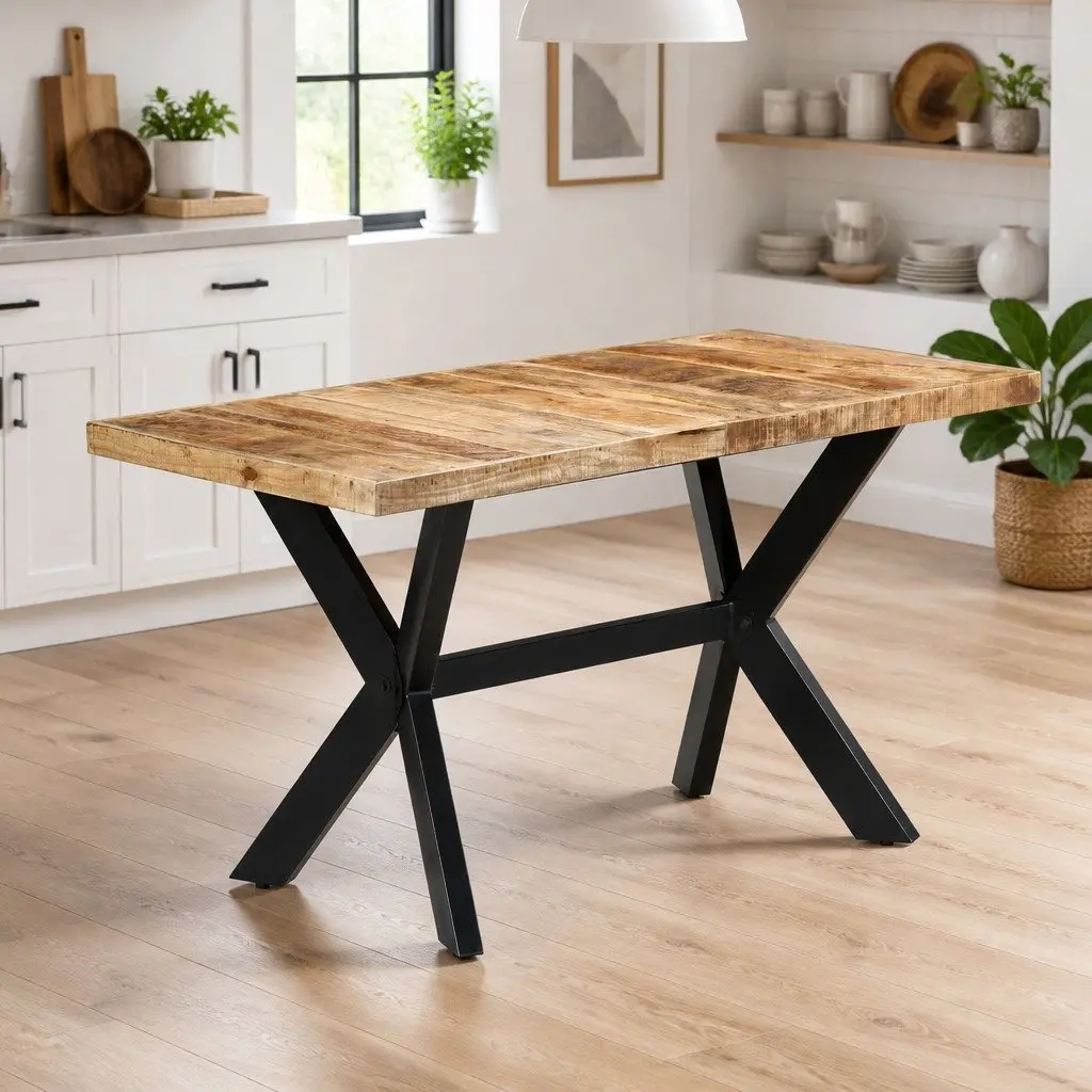 Solid Mango Wood Dining Table for Industrial Spaces