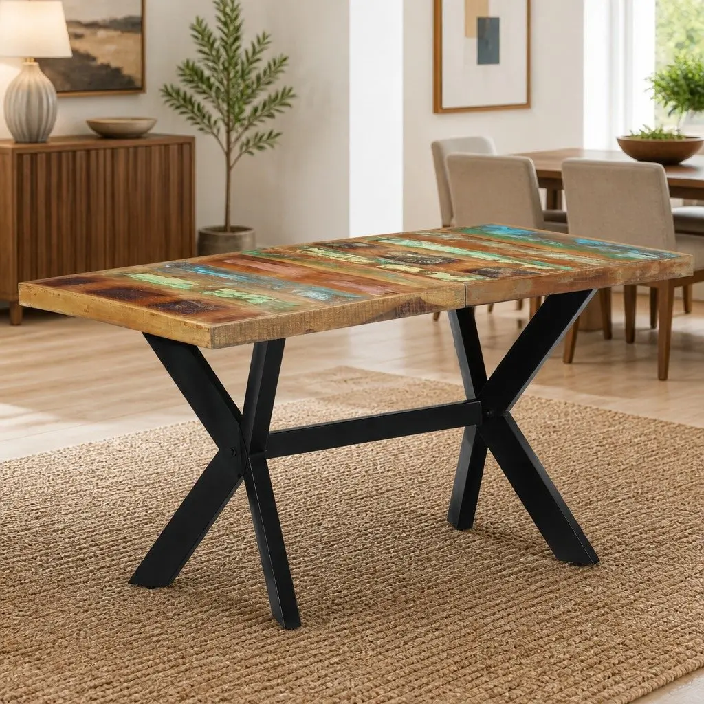 Industrial Style Dining Table with Solid Reclaimed Wood