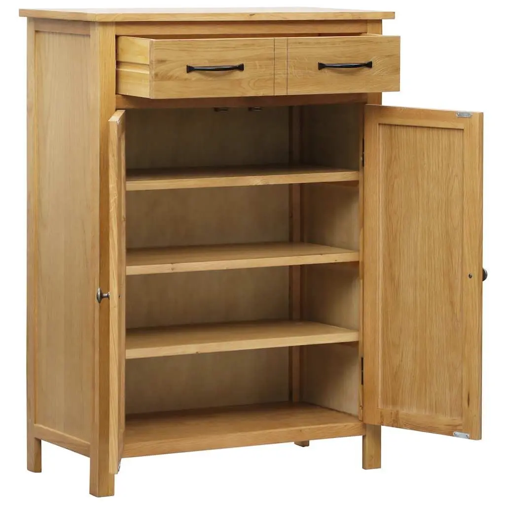 Shoe Cabinet Solid Oak Wood Brown 4 Shelves 1 Drawer Storage Organiser