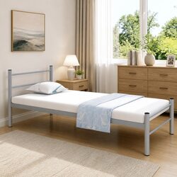 Grey Metal King Single Bed Frame with Slatted Base