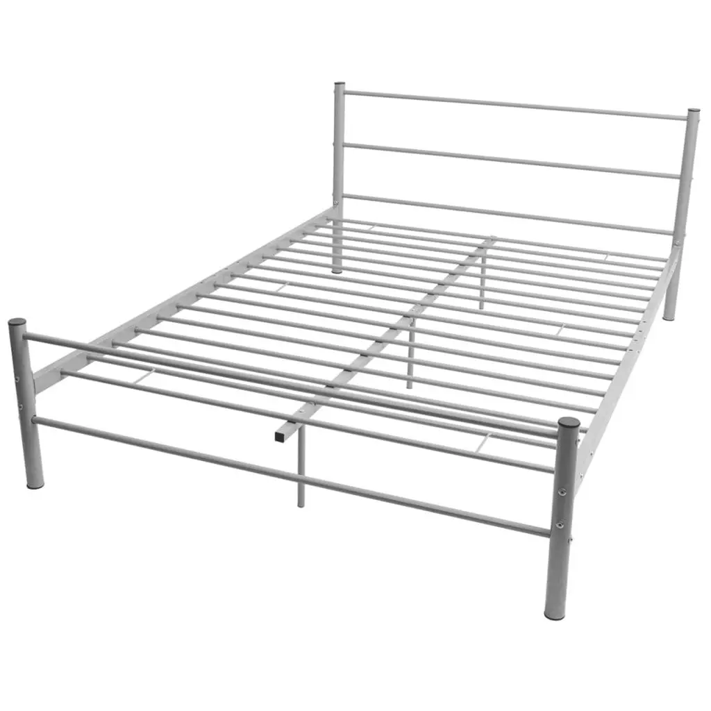 Double Bed Frame Metal Grey Slatted Base Design No Mattress