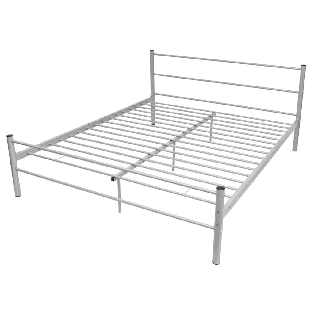 Grey Metal Queen Bed Frame with Slatted Base