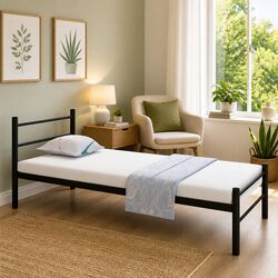 Sturdy Black King Single Bed Frame with Slatted Base