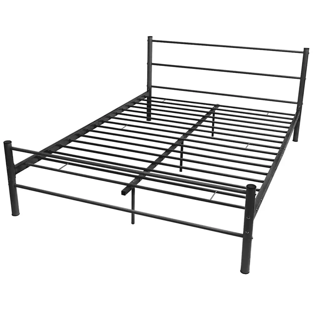 Black Metal Double Bed Frame with Slatted Base