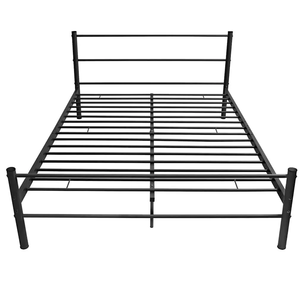 Black Metal Double Bed Frame with Slatted Base