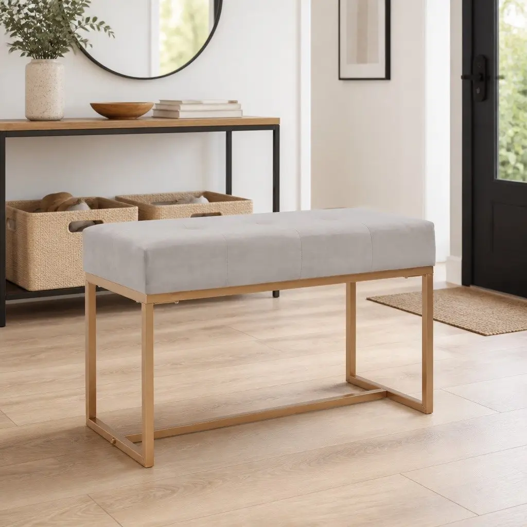 Grey Velvet Bench 80cm for Hallways