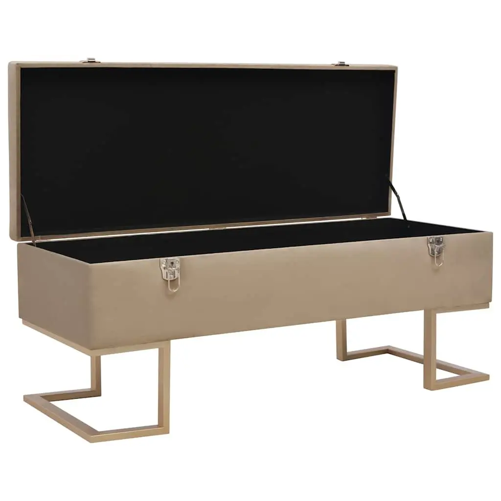 Beige Velvet Upholstered Storage Bench with Compartment