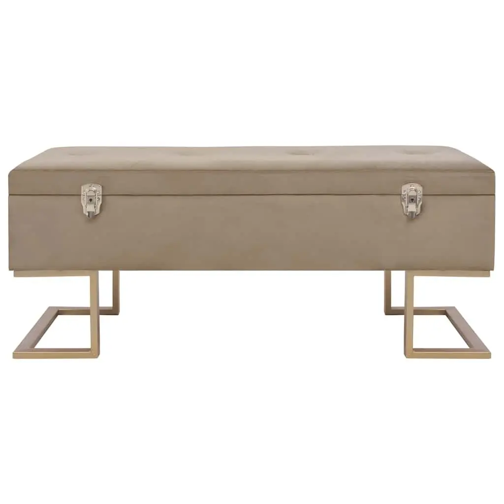 Beige Velvet Upholstered Storage Bench with Compartment