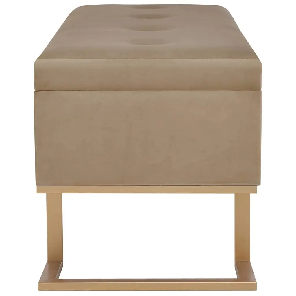 Beige Velvet Upholstered Storage Bench with Compartment