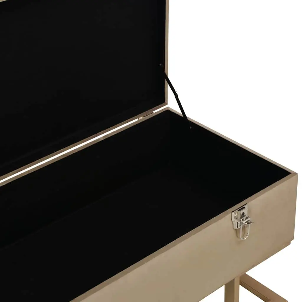 Beige Velvet Upholstered Storage Bench with Compartment