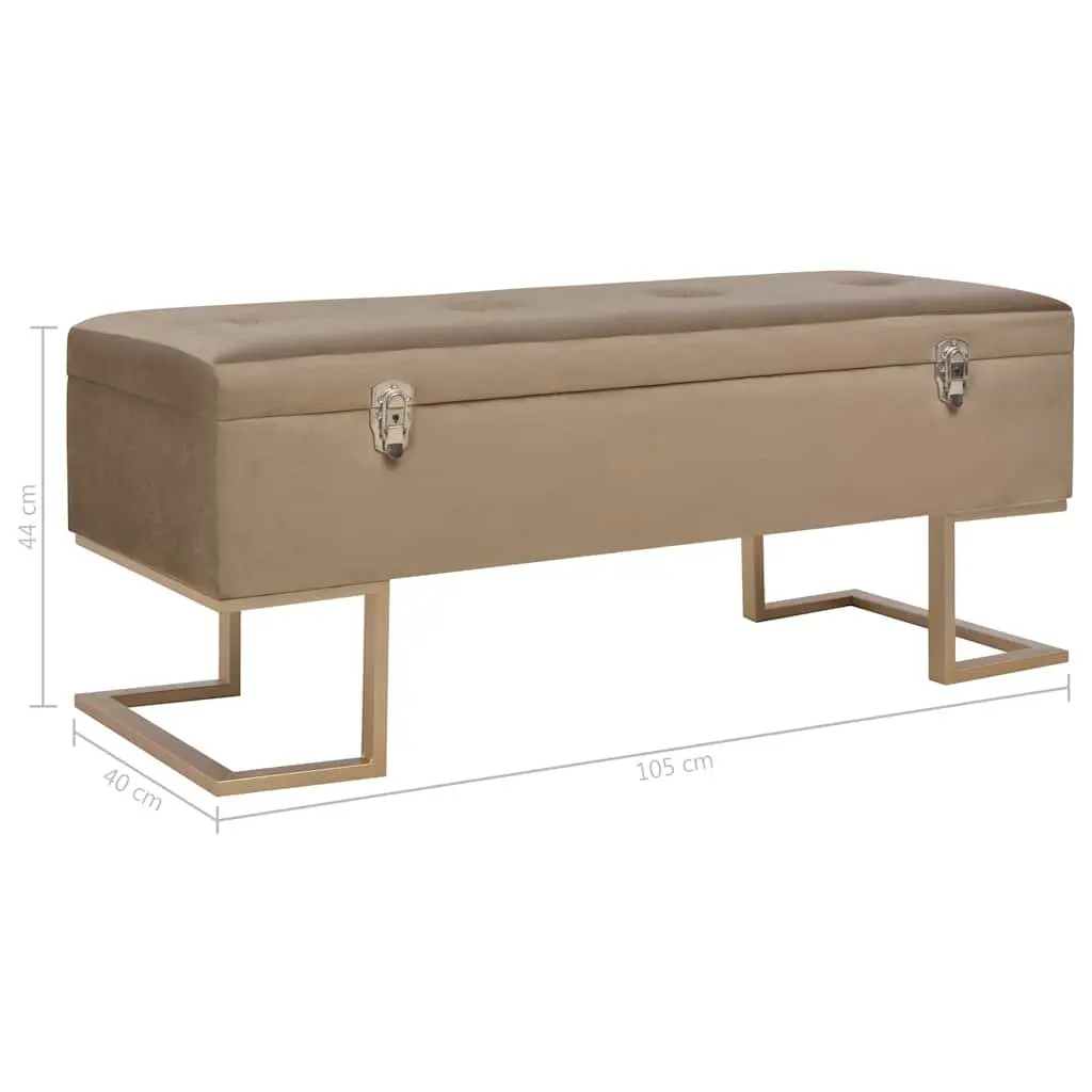 Beige Velvet Upholstered Storage Bench with Compartment