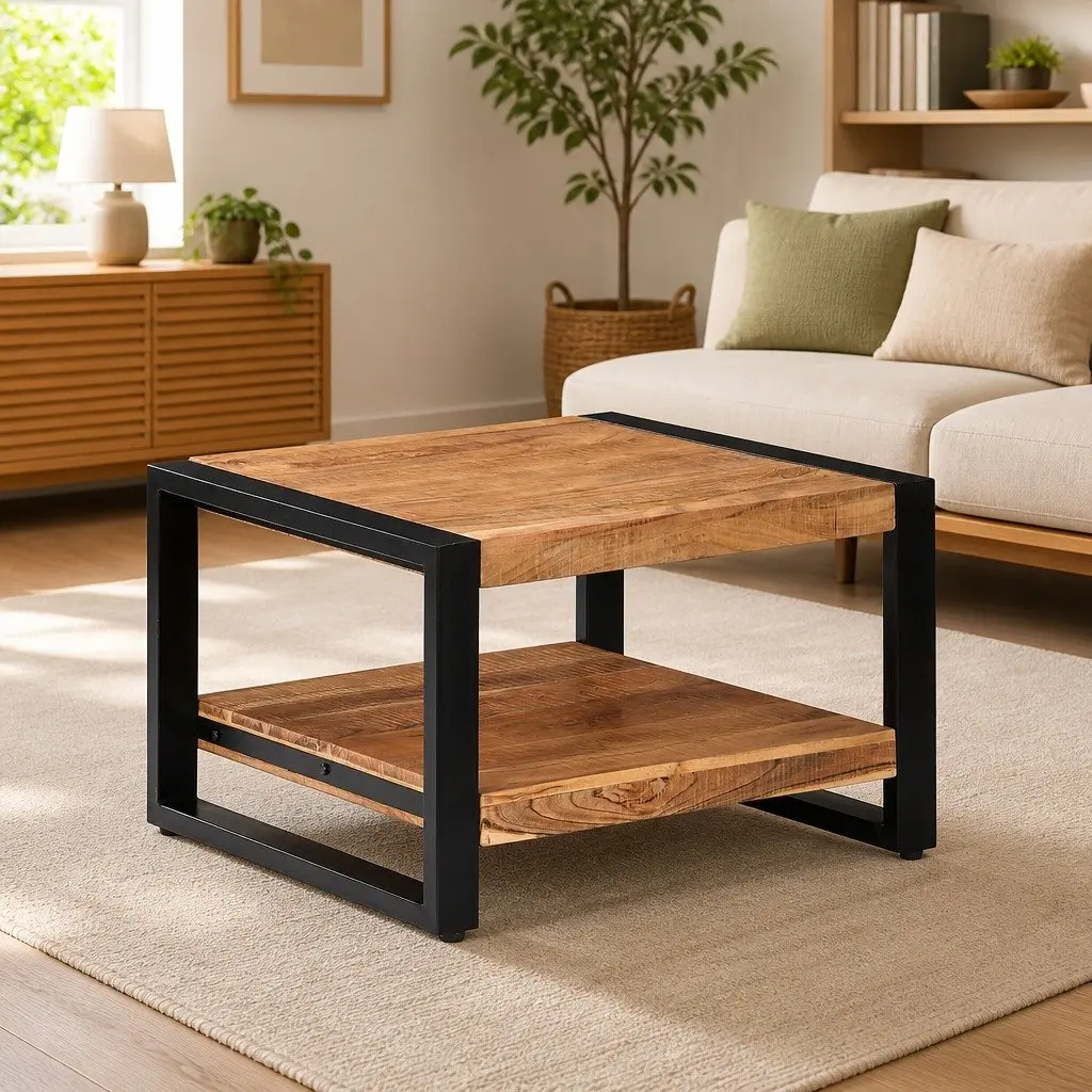 Solid Acacia Wood Coffee Table 60x60x40 cm Brown Retro