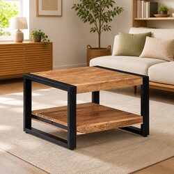 Solid Acacia Wood Coffee Table 60x60x40 cm Brown Retro