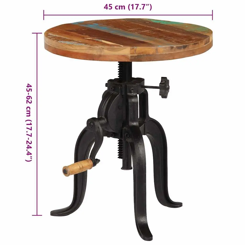 Adjustable Side Table with Reclaimed Wood & Cast Iron