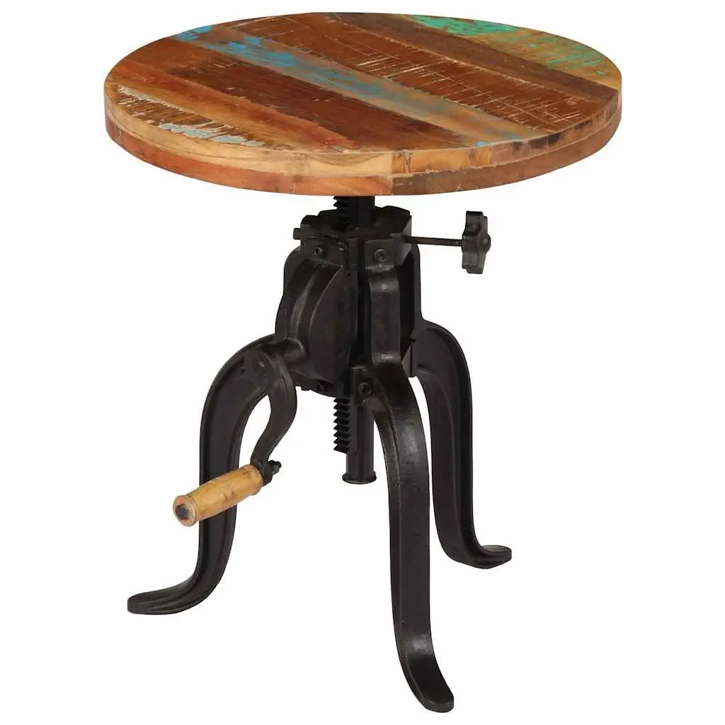 Adjustable Side Table with Reclaimed Wood & Cast Iron