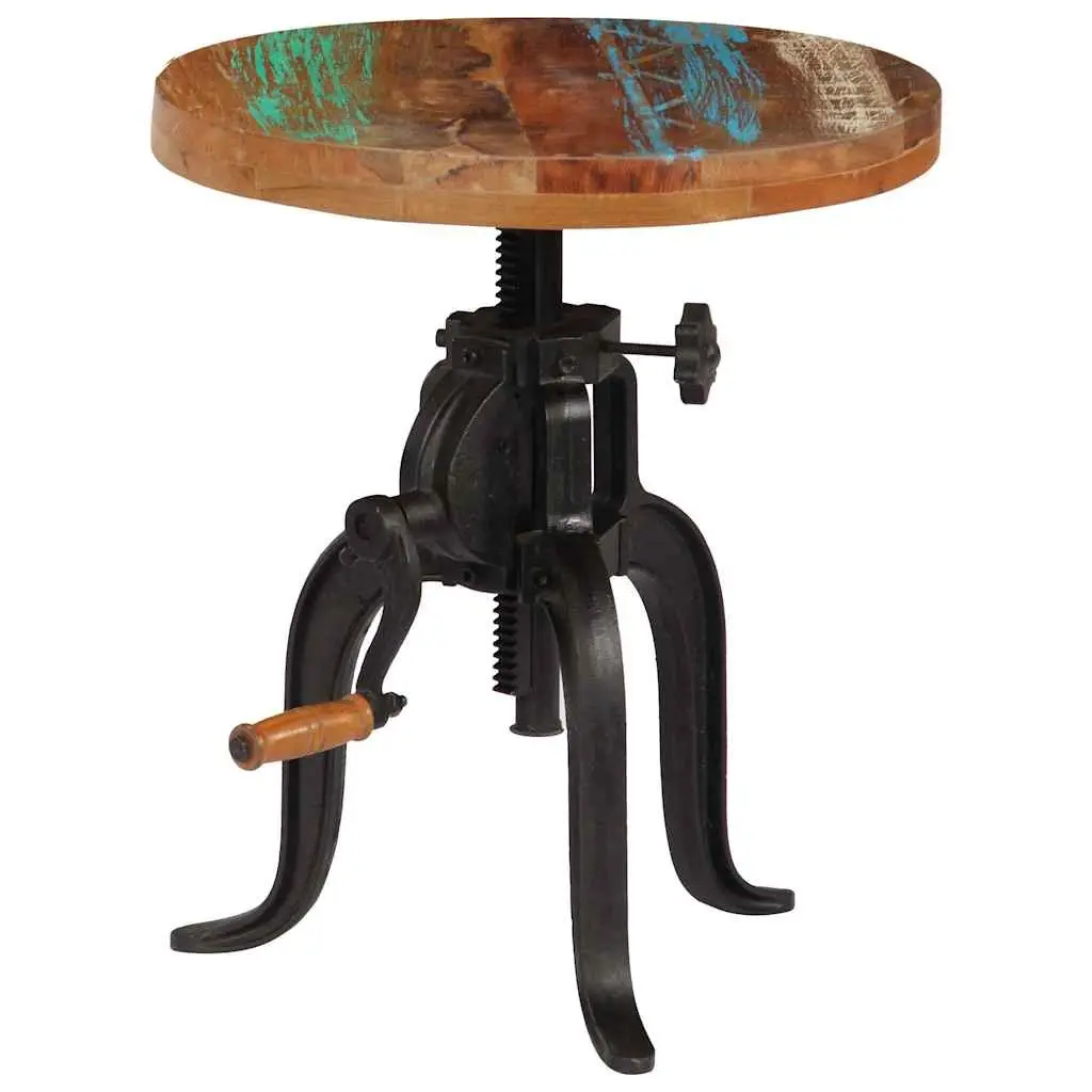 Adjustable Side Table with Reclaimed Wood & Cast Iron