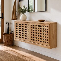 Brown Wooden Shoe Storage Bench with Lattice Design