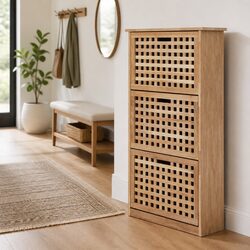 Solid Wood Lattice Design Shoe Storage Cabinet 55x20x104 cm
