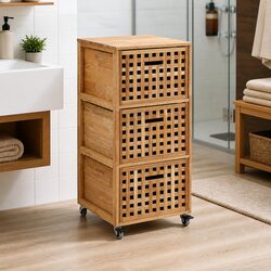 Solid Walnut Wood Bathroom Storage Cabinet with Baskets