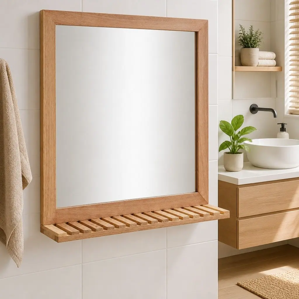 Bathroom Mirror with Solid Walnut Shelf 60x12x62 cm
