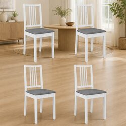 Dining Chairs with Cushions 4 pcs White Solid Wood Kitchen Seating Set