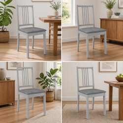 Solid Wood Dining Chairs Set of 4 with Grey Cushions