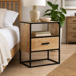 Elegant Brown Bedside Table with Steel Legs 40x30x50cm
