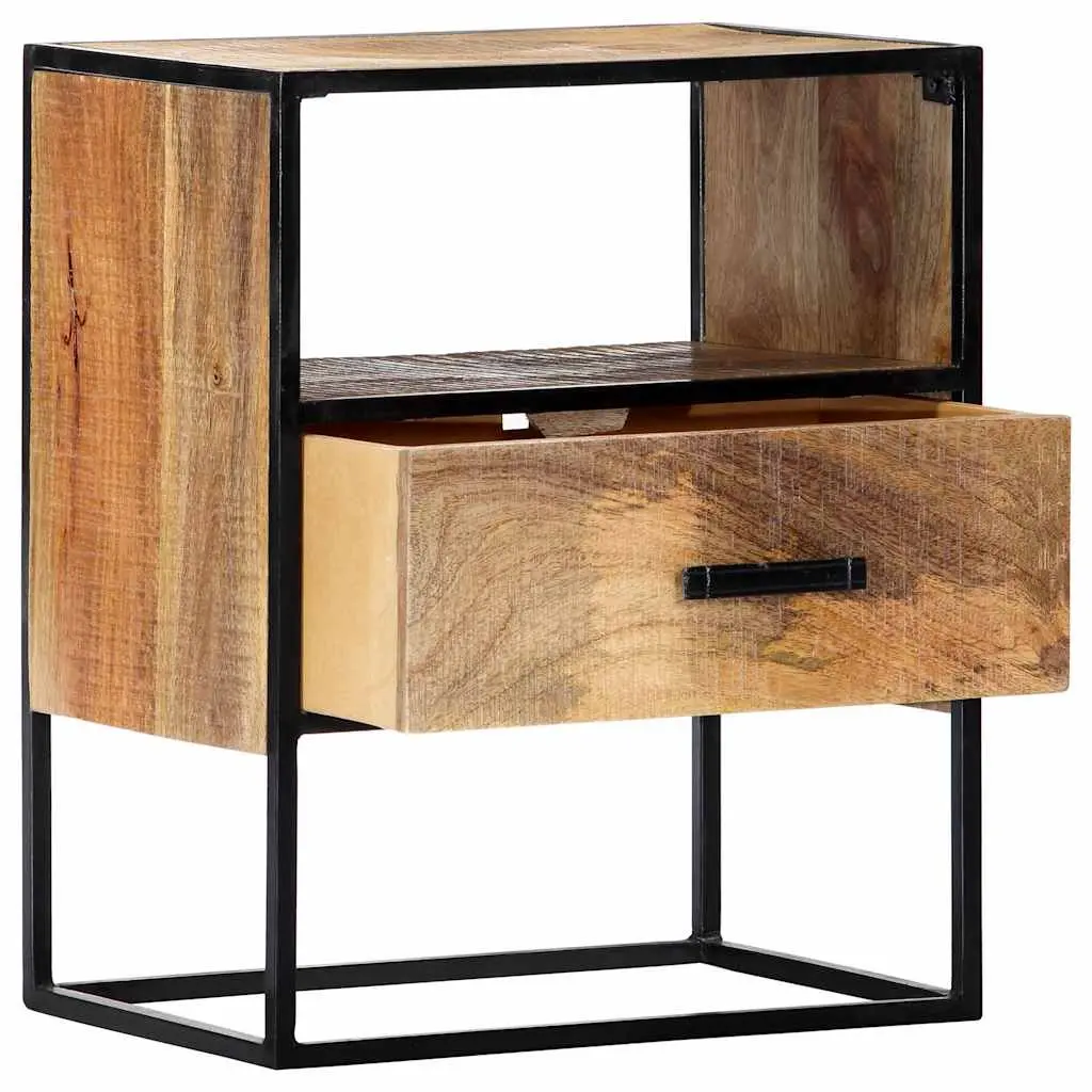 Bedside Table Solid Mango Wood 40x30x50cm Brown with Steel Legs
