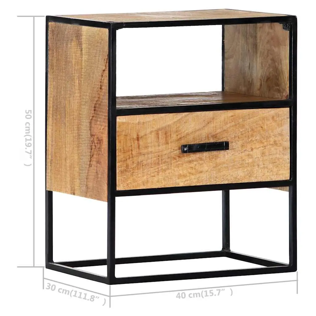 Bedside Table Solid Mango Wood 40x30x50cm Brown with Steel Legs