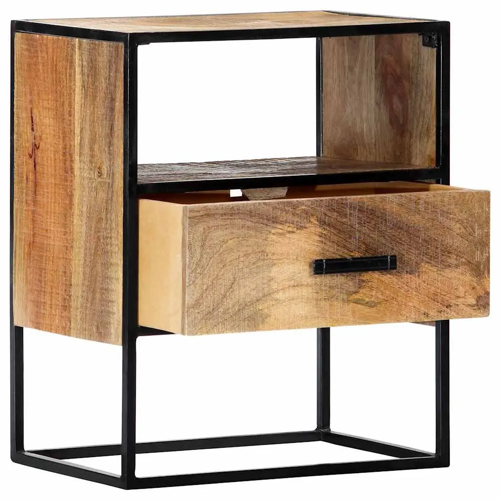 Bedside Table Solid Mango Wood 40x30x50cm Brown with Steel Legs