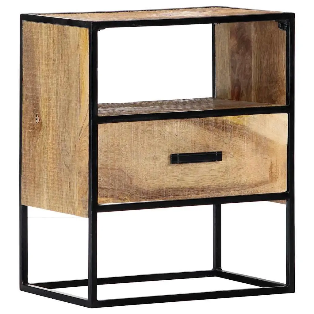 Bedside Table Solid Mango Wood 40x30x50cm Brown with Steel Legs