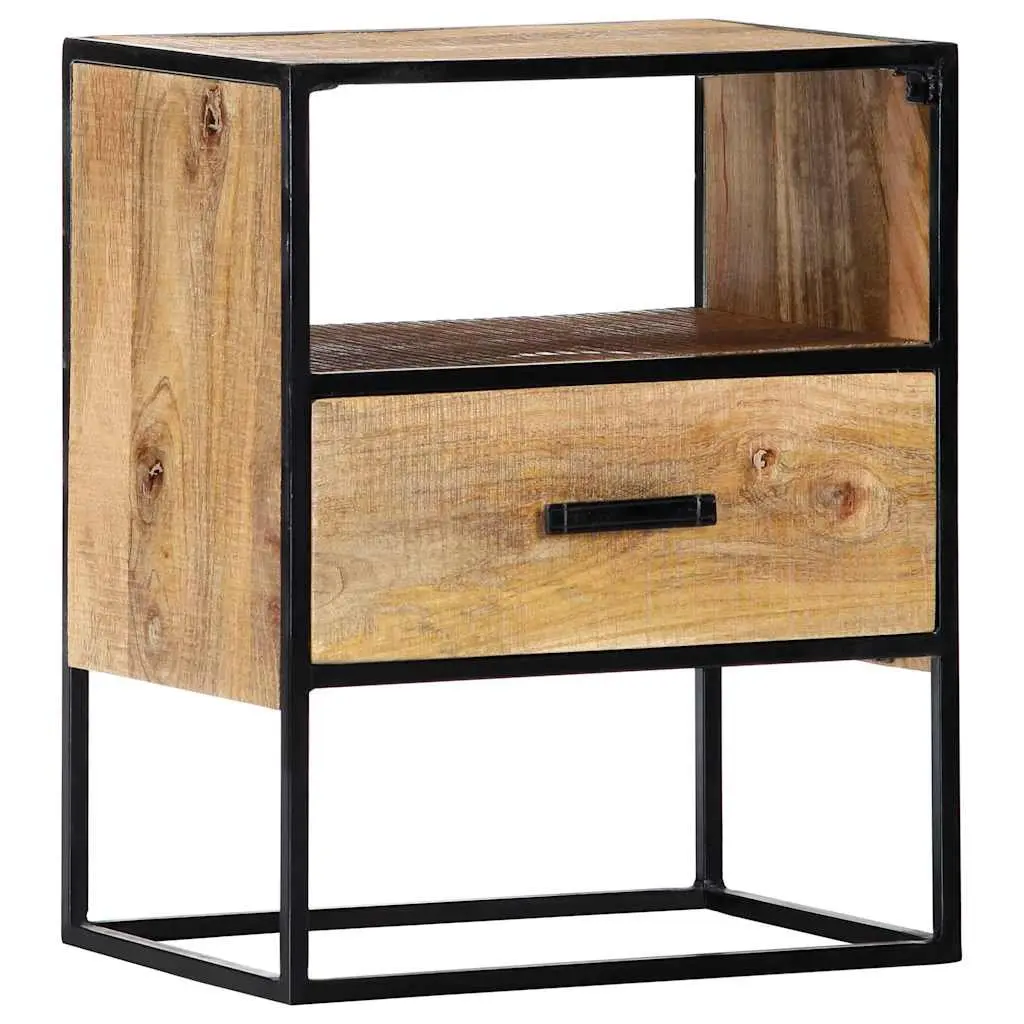 Bedside Table Solid Mango Wood 40x30x50cm Brown with Steel Legs