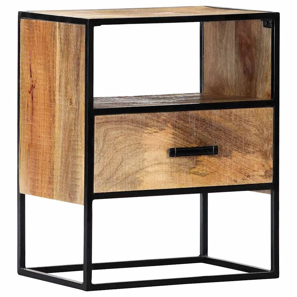 Bedside Table Solid Mango Wood 40x30x50cm Brown with Steel Legs